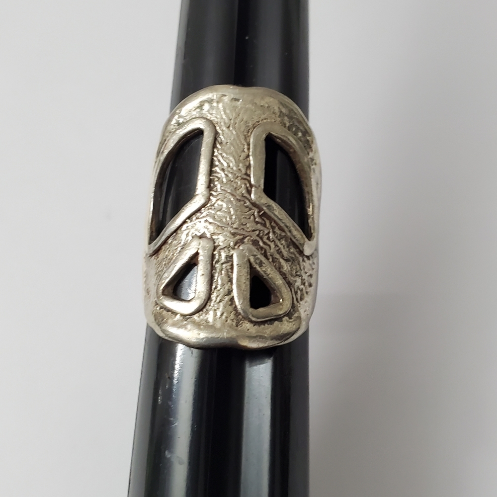 Sterling Silver 925 Abstract Peace Sign Ring / Authentic Vintage - Picture 2 of 9